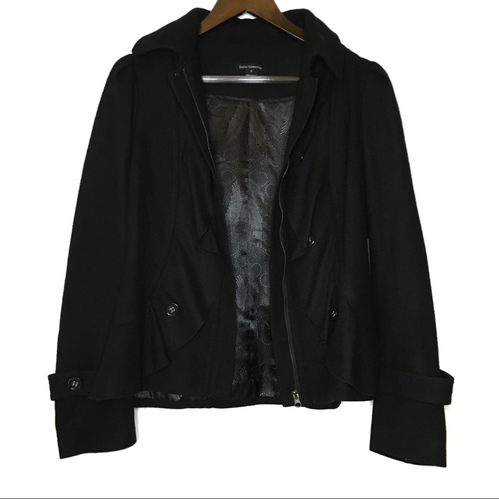 Dalia Wool Jacket Ruffles black coat winter lined